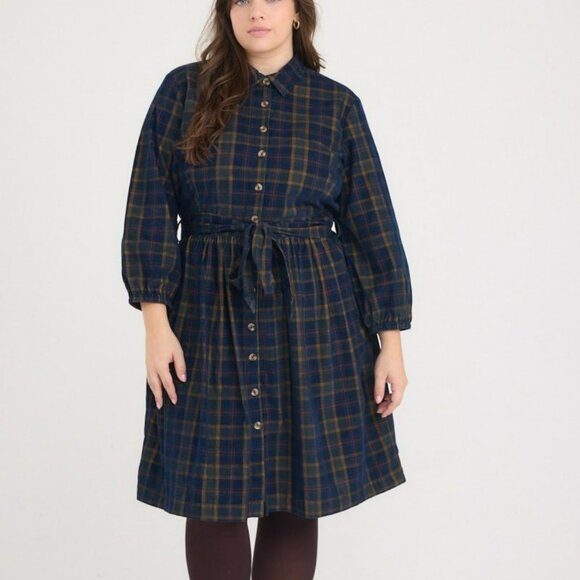 Joanie Plaid Button-Up Corduroy Dress - Picture 1 of 8